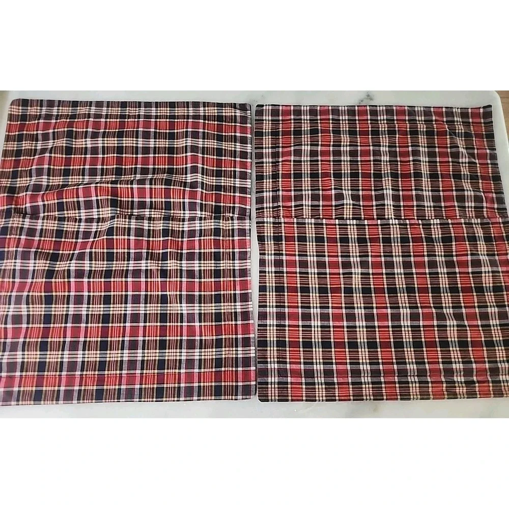 VTG 2/Ralph Lauren Kennebunkport Madras Tartan Plaid Standard Shams Red Navy VGC